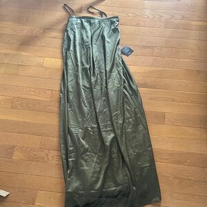 Lulu's Deep Green Satin Maxi Skirt